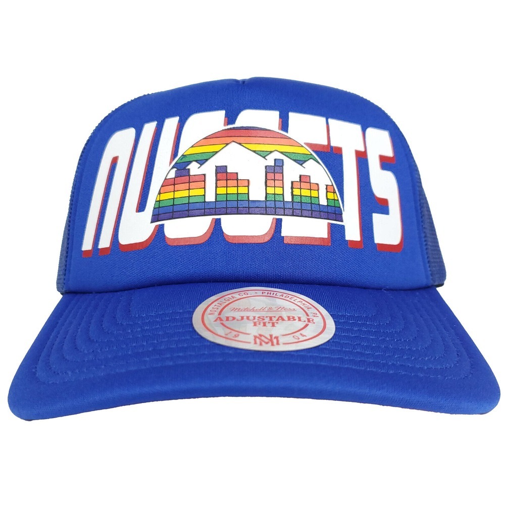 Denver Nuggets Mitchell & Ness NBA Trucker Hat Cap Print Logo Blue Snapback NWT